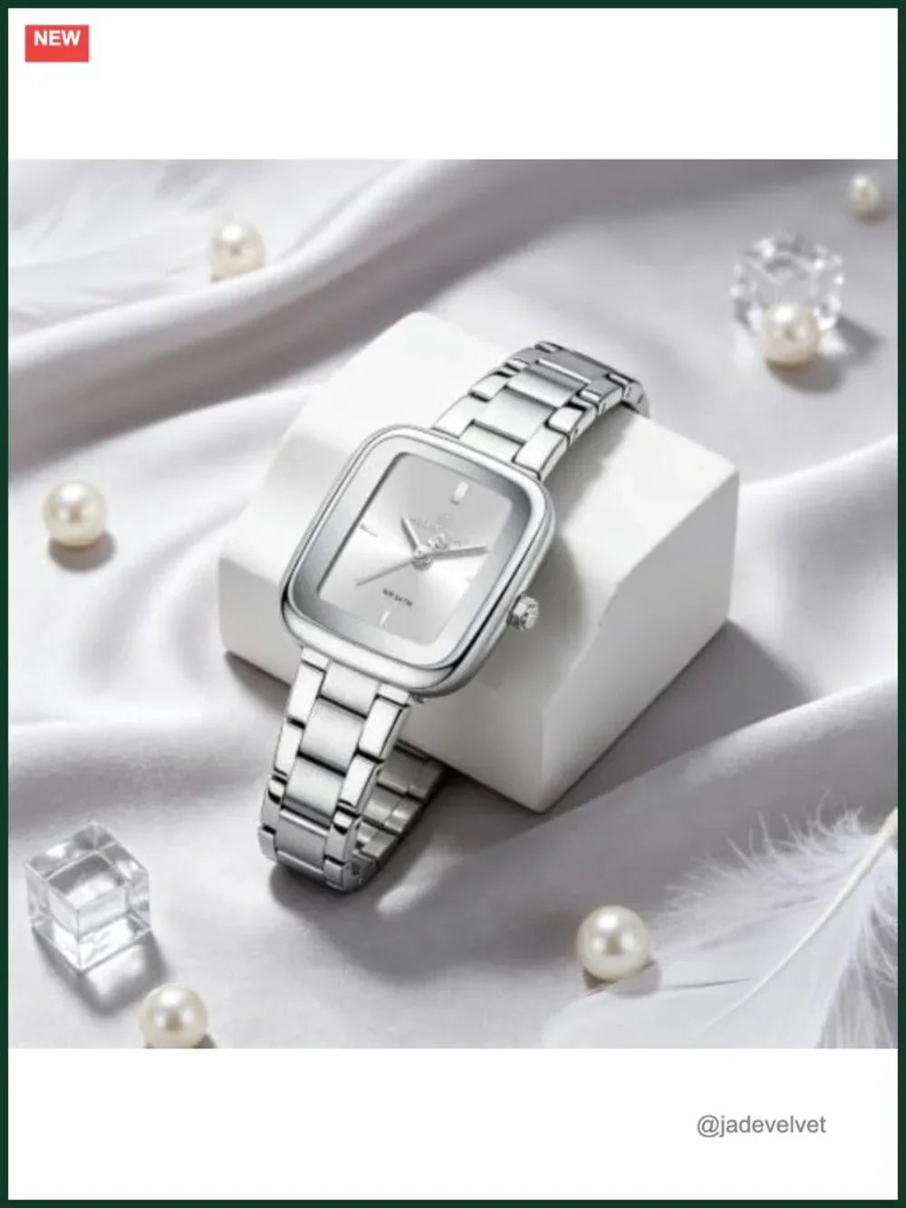 Vintage Square Case Watch, Stainless Steel Band, Waterproof, Gift for Her